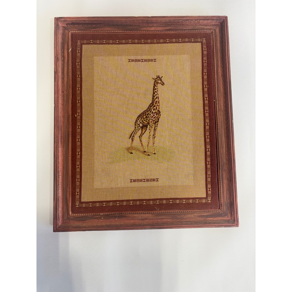 Framed Giraffe Tapestry Wall Art Woven Textile Animal Decor 22x19